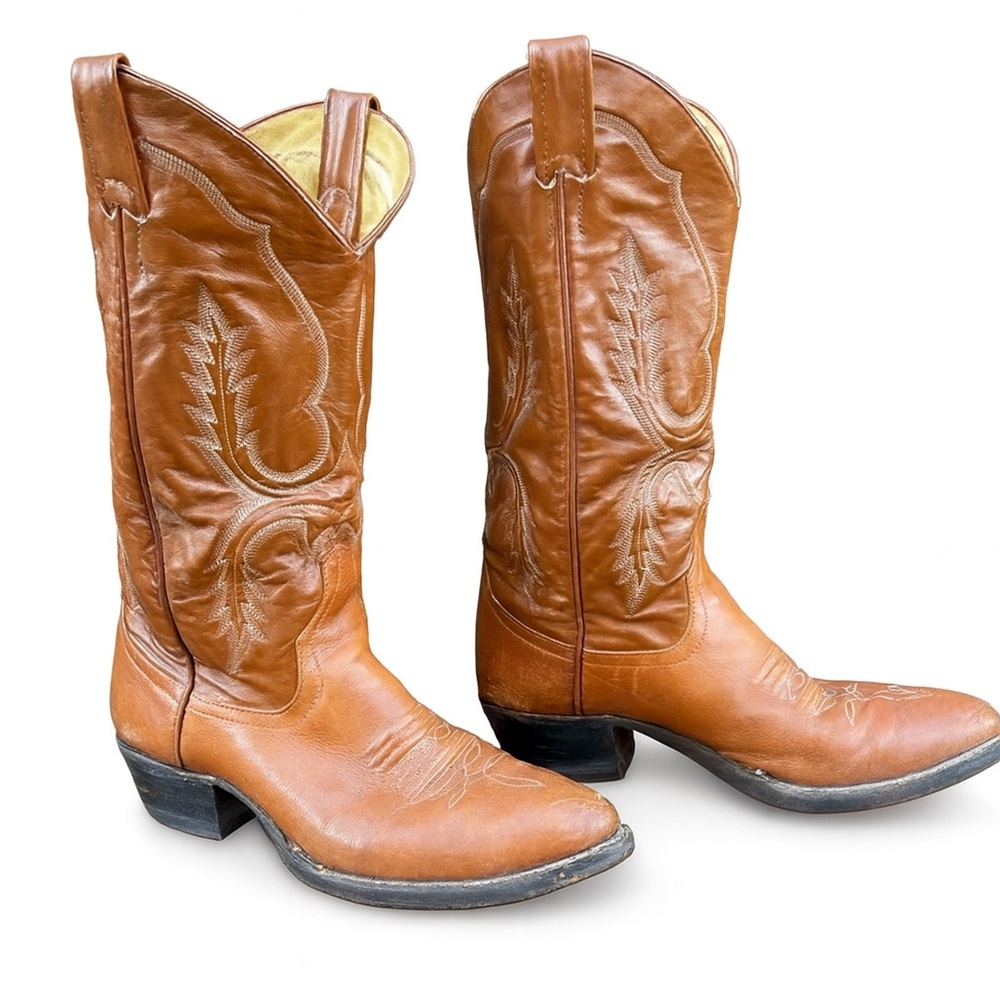 Vintage 1990’s Larry Mahan’s Brown Leather Cowboy Boots cognac leather - Picture 2 of 16